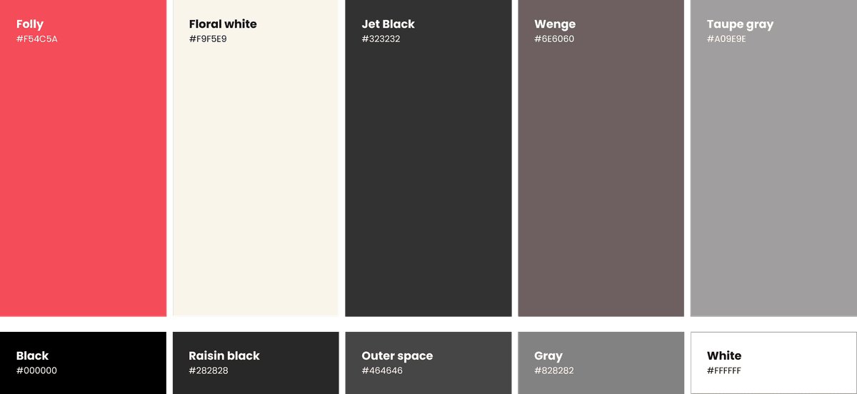 Color palette showing the brand identity and colors for Photoshoot Rome