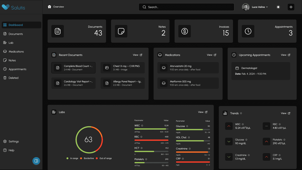 Salutis Dark Mode Interface