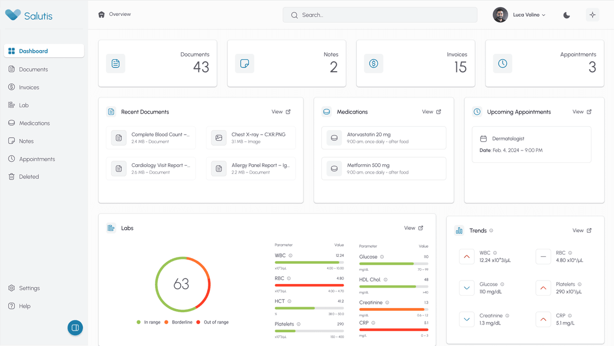 Salutis Light Mode Interface