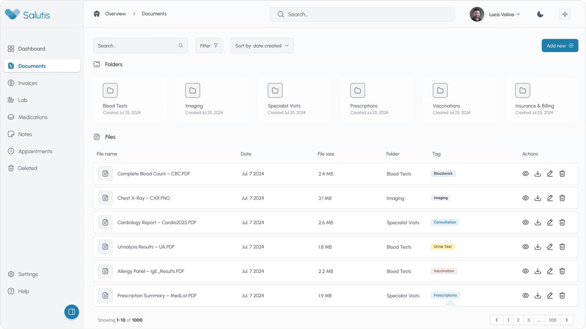 Salutis local-first architecture interface