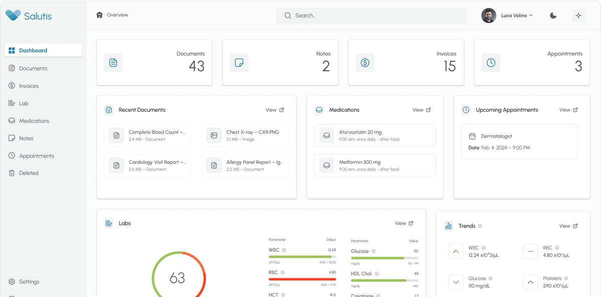 Salutis user interface design